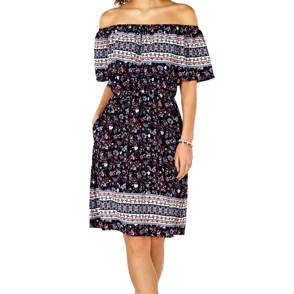 Style & Co Off-Shoulder Dress Size L Blue Floral